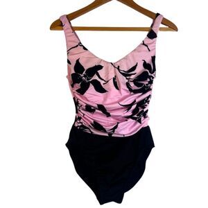 MiracleSuit One Piece Estilo Tummy‎ Control Swimsuit Pink Black Size 8 Underwire